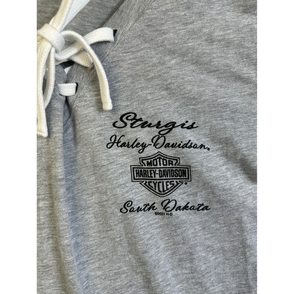 Harley-Davidson Womens 2021 Sturgis Black Hills Rally Lace Up Graphic Tee Gray L